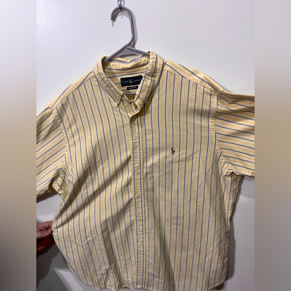 Men’s yellow polo button down. Preppy style shirt long sleeve size 18 neck.